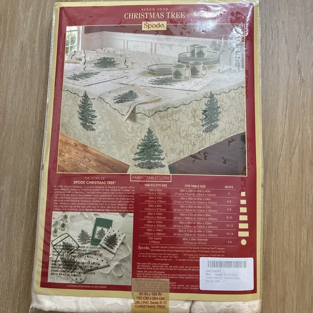 Spode Christmas Tree 60IN x 104IN Oblong Fabric Tablecloth NEW